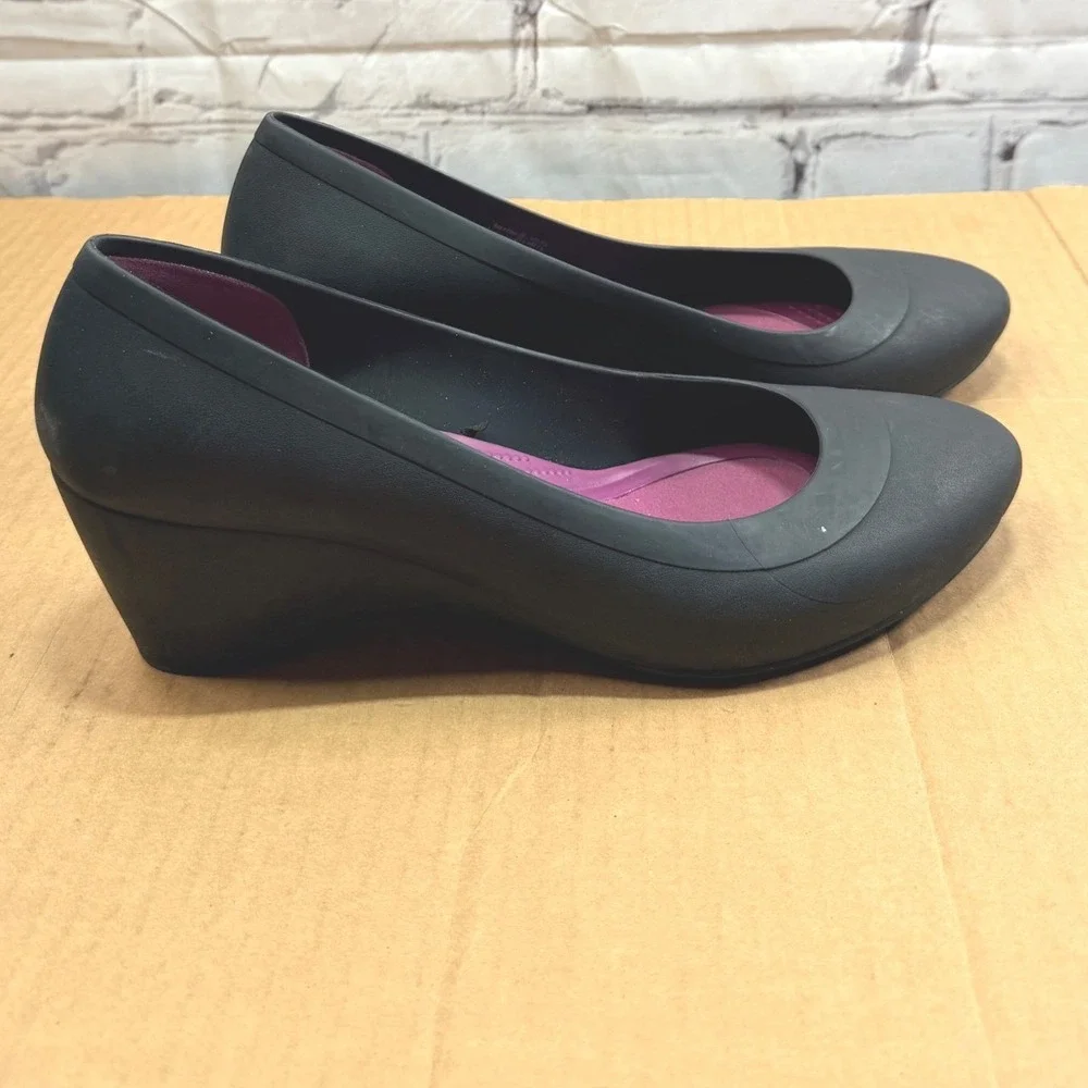 Crocs Lina Wedge Womens 11 Black Dual Comfort Shoe Office Casual Waterproof Work